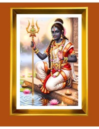Lord Shiva Golden Photo Frame - 12x16 Inches | Elegant Wooden Frame For Home, Office & Temple Decoration | Spiritual Wall & Table Decor And Gift Item (F9737)