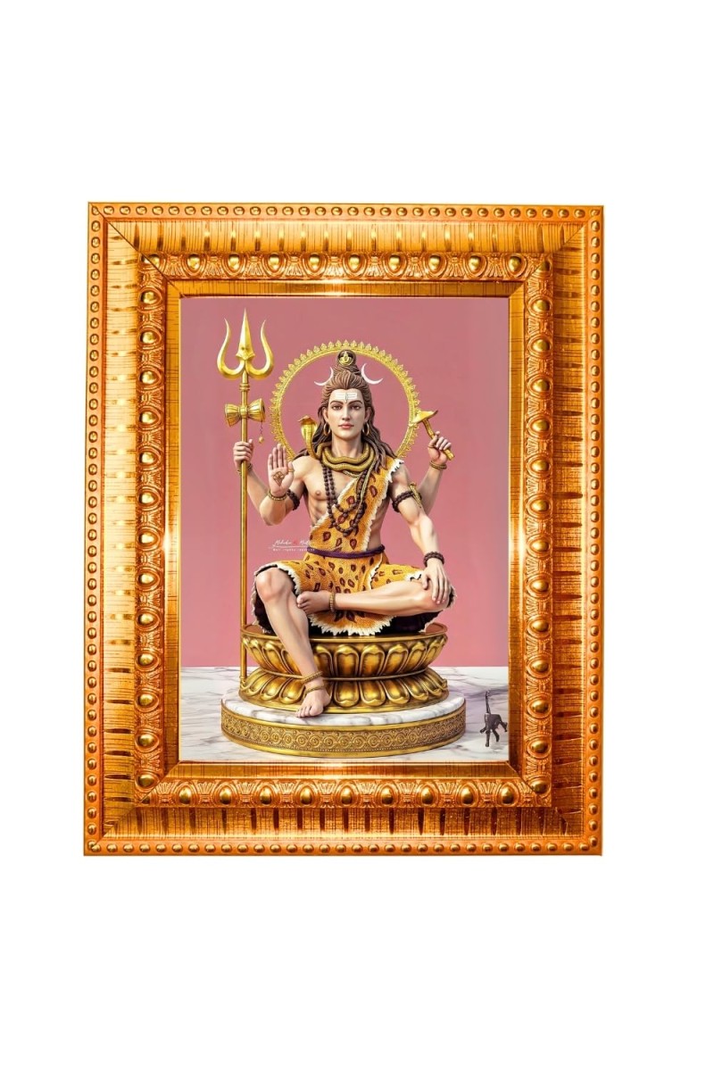 Lord Hanuman Golden Designer Photo Frame | 14x18 Inch Religious Wall Hanging Frame For Home, Office Decoration and Spiritual Gift Item (M2)