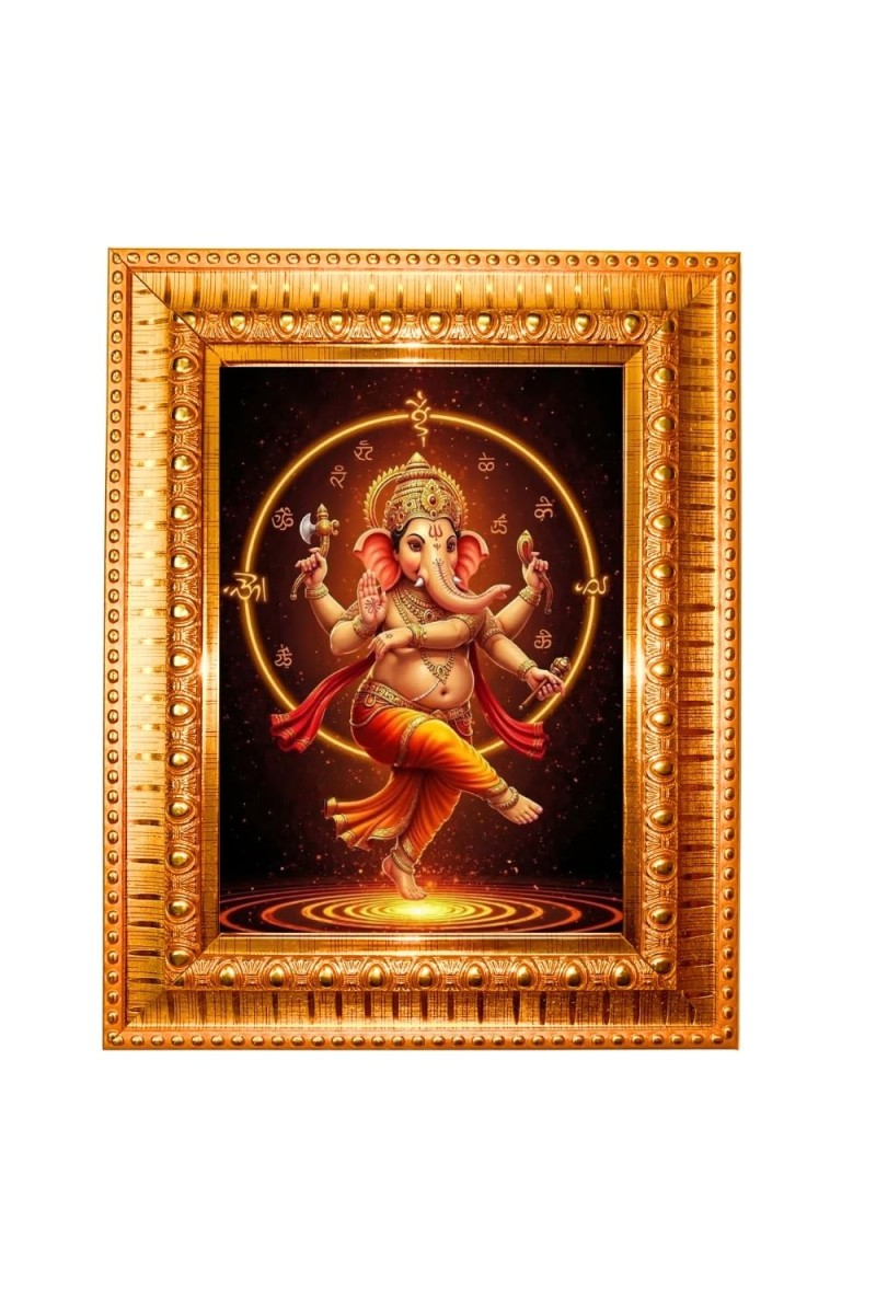 Divine Ganesha Golden Designer Photo Frame | 18x22 Inch Religious Wall Hanging Frame For Home, Office Decoration and Spiritual Gift Item