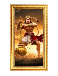 Lord Hanuman Digital Golden Color Photo Frame | Hindu Religious Wall Decor | 12x19 Inches - Inspirational Wall Art For Office, Home Decor - Ideal Spiritual Gift (F10341)