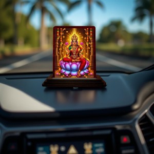 Car Desk/Table Top Goddess Lakshmi Wooden Photo Stand 3x4 Inches, Compact & Stylish Spiritual Display For Car, Home & Office (Pack Of 1) (F14167)