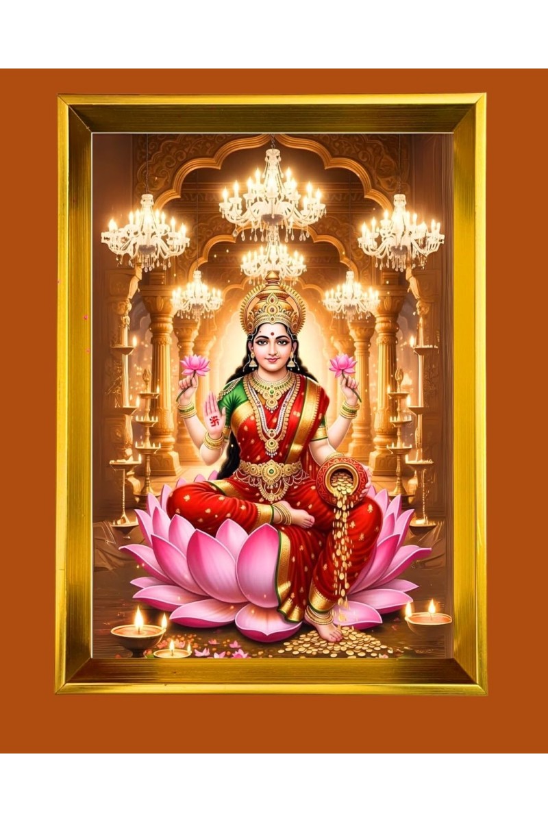 Mata Lakhsmi Golden Photo Frame - 16x20 Inches | Elegant Wooden Frame For Home, Office & Temple Decoration | Spiritual Wall & Table Decor And Gift Item (F9560)