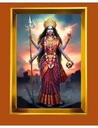 Goddess Kali Golden Photo Frame - 18x22 Inches | Elegant Wooden Frame For Home, Office & Temple Decoration | Spiritual Wall & Table Decor And Gift Item (F9738)