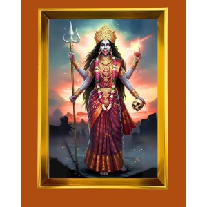 Goddess Kali Golden Photo Frame - 18x22 Inches | Elegant Wooden Frame For Home, Office & Temple Decoration | Spiritual Wall & Table Decor And Gift Item (F9738)