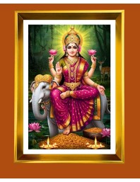 Maa Laxmi Golden Photo Frame - 10x14 Inches | Elegant Wooden Frame For Home, Office & Temple Decoration | Spiritual Wall & Table Decor and Gift Item