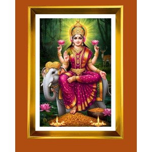 Maa Laxmi Golden Photo Frame - 10x14 Inches | Elegant Wooden Frame For Home, Office & Temple Decoration | Spiritual Wall & Table Decor and Gift Item
