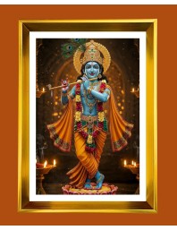 Divine Krishna Golden Photo Frame - 14x18 Inches | Elegant Wooden Frame For Home, Office & Temple Decoration | Spiritual Wall & Table Decor And Gift Item (F9466)