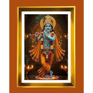 Divine Krishna Golden Photo Frame - 14x18 Inches | Elegant Wooden Frame For Home, Office & Temple Decoration | Spiritual Wall & Table Decor And Gift Item (F9466) Divine Krishna Golden Photo Frame - 14x18 Inches | Elegant Wooden Frame For Home, Office & Temple Decoration | Spiritual Wall & Table Decor And Gift Item (F9466)