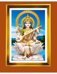 Mata Saraswati Golden Photo Frame - 10x14 Inches | Elegant Wooden Frame For Home, Office & Temple Decoration | Spiritual Wall & Table Decor And Gift Item (F9808)
