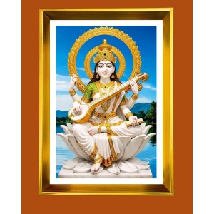 Mata Saraswati Golden Photo Frame - 10x14 Inches | Elegant Wooden Frame For Home, Office & Temple Decoration | Spiritual Wall & Table Decor And Gift Item (F9808)