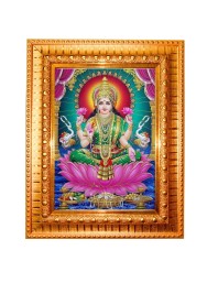 Goddess Lakshmi Golden Designer Photo Frame | 12x16 Inch Religious Wall Hanging Frame For Home & Office Decoration | Hindu Deity Spiritual Gift Item