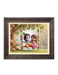 Little radha krishna Big Photo Frame - M1010-24x28 Inches for Home,Temple & Office Decoration