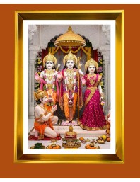 Lord Ram,sita,Lakhsman And Hanuman Golden Photo Frame - 16x20 Inches | Elegant Wooden Frame For Home, Office & Temple Decoration | Spiritual Wall & Table Decor And Gift Item (F9878)