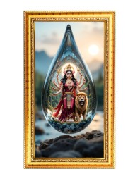 Devi Durga Digital Golden Color Photo Frame | Hindu Religious Wall Decor | 10x17 Inches - Inspirational Wall Art For Office, Home Decor - Ideal Spiritual Gift (F10376)