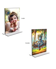 Car Desk/Table Top Bal Gopal Sri Krishna Acrylic T-Style Photo Stand - 2.5x3.5 Inches, Compact and Stylish Spiritual Display, easily change 2 photos (Pack of 1) Car Desk/Table Top Bal Gopal Sri Krishna Acrylic T-Style Photo Stand - 2.5x3.5 Inches, Compact and Stylish Spiritual Display, easily change 2 photos (Pack of 1)