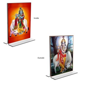 Sri Krishna With Cow Acrylic T-Style Photo Stand - 11x13 Inches, Compact and Stylish Spiritual Display, easily change 2 photos (Pack of 1) Sri Krishna With Cow Acrylic T-Style Photo Stand - 11x13 Inches, Compact and Stylish Spiritual Display, easily change 2 photos (Pack of 1)