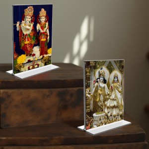 Sri Krishna and Sri Radha Acrylic T-Style Photo Stand, Compact and Stylish Spiritual Display, easily change 2 photos (Pack of 1) Sri Krishna and Sri Radha Acrylic T-Style Photo Stand, Compact and Stylish Spiritual Display, easily change 2 photos (Pack of 1)