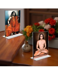 Sri Sri Pranabananda and Sri Babbaji Acrylic T-Style Photo Stand, Compact and Stylish Spiritual Display, easily change 2 photos (Pack of 1)
