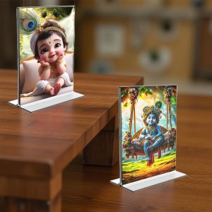 Bal Gopal Sri Krishna Acrylic T-Style Photo Stand - 5x7 Inches, Compact and Stylish Spiritual Display, easily change 2 photos (Pack of 1) Bal Gopal Sri Krishna Acrylic T-Style Photo Stand - 5x7 Inches, Compact and Stylish Spiritual Display, easily change 2 photos (Pack of 1)