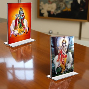 Sri Krishna With Cow Acrylic T-Style Photo Stand - 11x13 Inches, Compact and Stylish Spiritual Display, easily change 2 photos (Pack of 1) Sri Krishna With Cow Acrylic T-Style Photo Stand - 11x13 Inches, Compact and Stylish Spiritual Display, easily change 2 photos (Pack of 1)