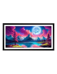 Nature Landscape Floating Frame Scenery Digital Print - (I5883) - 12x24 inch Modern Nature Wall Art for Living Room, Bedroom, Office, Hotels, Drawing Room