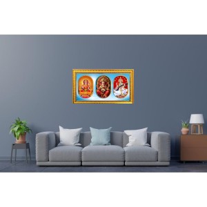 Maa Laxmi Ganesh, Saraswati Photo Frame - 8x14 Inch Brown Wooden Frame | Hindu Gods Wall Decor For Home & Office Maa Laxmi Ganesh, Saraswati Photo Frame - 8x14 Inch Brown Wooden Frame | Hindu Gods Wall Decor For Home & Office