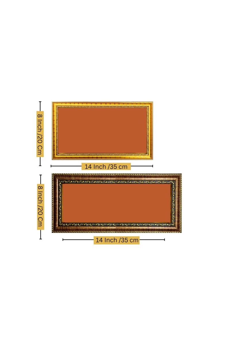 Maa Laxmi Ganesh, Saraswati Photo Frame - 8x14 Inch Brown Wooden Frame | Hindu Gods Wall Decor For Home & Office