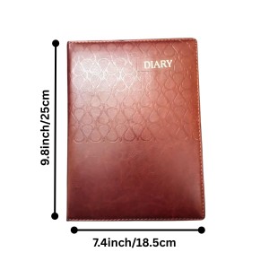 Leather Cover Hardbound Diary | New Year Daily Planner with Monthly Calendar | Office notebook Study & Personal Organizer Embossed Design | Daily Writing Journal (Brown)