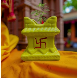 Hi Tech Sales Ceramic Tulsi Mandir | Traditional Planter Pot with Om & Swastik Symbols | Sacred Hindu Tulsi Planter for Home & Temple Use (Yellow) Hi Tech Sales Ceramic Tulsi Mandir | Traditional Planter Pot with Om & Swastik Symbols | Sacred Hindu Tulsi Planter for Home & Temple Use (Yellow)