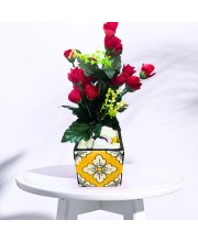 Decorative Ceramic Square Planter | Design Floral Flower Pot | Colorful Indoor Plant Pot for Succulents & Small Plants for Home & Office (Only Pot)
