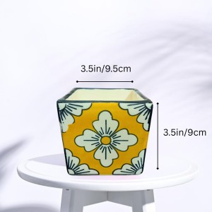 Handcrafted Ceramic Square Pot with Floral Design | Multicolor Decorative Plant Pot for Indoor Plants, & Home Décor