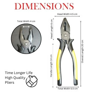 Hitech Sales 1Pc. 8'' 205 MM Sturdy Steel Combination Plier with Anti-Rust properties for gripping, holding and cutting wires, YELLOW & BLACK (BLK 786) Hitech Sales 1Pc. 8'' 205 MM Sturdy Steel Combination Plier with Anti-Rust properties for gripping, holding and cutting wires, YELLOW & BLACK (BLK 786)