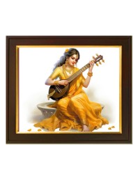 Hitech Sales Saraswati Mata ai Photo with Beautiful 12X10 in synthetic Wood Frame for Saraswati Pooja With Glass Tabletop Wallmount display for Home office decor Gift for all occations