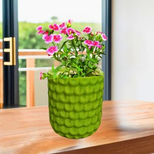 Green Ceramic Plant Pot for Indoor Plants | Decorative Textured Flower Planter for Home, Office & Tabletop Decor (only Pot) Green Ceramic Plant Pot for Indoor Plants | Decorative Textured Flower Planter for Home, Office & Tabletop Decor (only Pot)