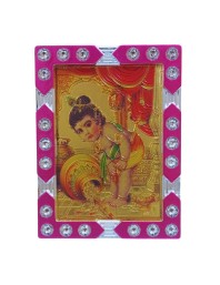 Hitech Sales Mini Decorative Makhan Gopal Photo Frame with Designing Border Religious Gift for Home, Office Décor and Card dasboard Small Temple Idol Frame for Worship (6 x 8 cm – 1 Pcs)