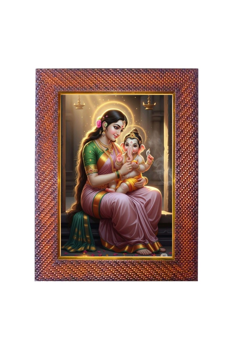 Maa Parvati Lord Shiva Photo Frame Religious Wall & Table Decor Frame | Maa Parvati Lord Shiva Spiritual Photo Frame For Home, Temple & Office | Decorative Hindu God & Goddess Frame (Pa