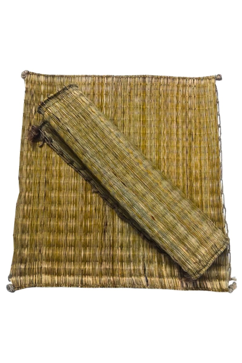 Handmade Grass Aasan Carpet Combo Set of 2 | Traditional Puja & Meditation Mat | Eco-Friendly Foldable Reed Chatai for Prayer, Yoga & Sitting | Durable Floor Mat