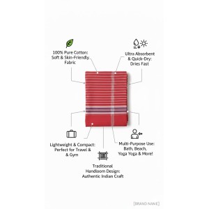 Cotton Gamcha Traditional for Everyone – Traditional Red Striped Towel | Soft, Absorbent & Quick Dry Bath Towel Checkered Design Cotton Gamcha Traditional for Everyone – Traditional Red Striped Towel | Soft, Absorbent & Quick Dry Bath Towel Checkered Design