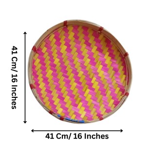 Handcrafted Bamboo Winnowing Tray – Multi-Colored (Pink & Yellow) Traditional Bamboo Soop for Decoration, Puja Dala Handcrafted Bamboo Winnowing Tray – Multi-Colored (Pink & Yellow) Traditional Bamboo Soop for Decoration, Puja Dala