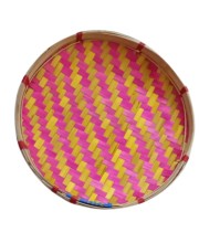 Handcrafted Bamboo Winnowing Tray – Multi-Colored (Pink & Yellow) Traditional Bamboo Soop for Decoration, Puja Dala Handcrafted Bamboo Winnowing Tray – Multi-Colored (Pink & Yellow) Traditional Bamboo Soop for Decoration, Puja Dala