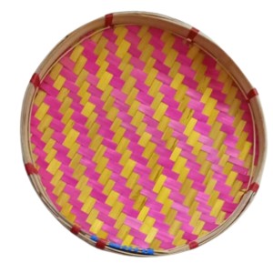 Handcrafted Bamboo Winnowing Tray – Multi-Colored (Pink & Yellow) Traditional Bamboo Soop for Decoration, Puja Dala Handcrafted Bamboo Winnowing Tray – Multi-Colored (Pink & Yellow) Traditional Bamboo Soop for Decoration, Puja Dala
