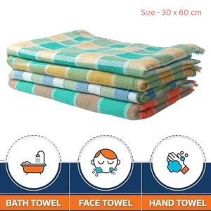 Hitech Sales Handloom Towels 100% Pure Cotton, Heavy Quality Bath, Face & Hand Towels (Pack of 4) - Multi-Color, Size 30 x 60 cm
