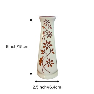 Ceramic Flower Vase for Home Decor | Handcrafted White Vase with Brown Floral Design | Decorative Tabletop & Floor Vase for Living Room, Office & Gifting Ceramic Flower Vase for Home Decor | Handcrafted White Vase with Brown Floral Design | Decorative Tabletop & Floor Vase for Living Room, Office & Gifting