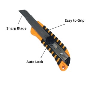 Hitech Sales Auto-Lock Steel Snap Off Cutter Knife Bi-Material Soft Handle Blade Storage Tray Tools for Professionals Hitech Sales Auto-Lock Steel Snap Off Cutter Knife Bi-Material Soft Handle Blade Storage Tray Tools for Professionals