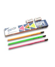 Hitech Sales Skoodle Hope 2B Neon Pencils Set with 2 Erasers - Pack of 10 Premium Wooden Pencils with Triangular Grip for Writing and Drawing Hitech Sales Skoodle Hope 2B Neon Pencils Set with 2 Erasers - Pack of 10 Premium Wooden Pencils with Triangular Grip for Writing and Drawing