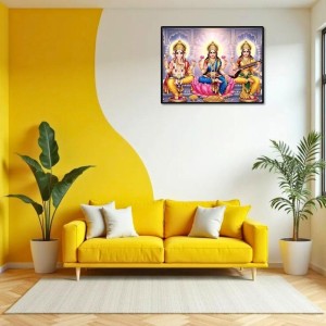 Lord Ganesha Maa Laxmi Saraswati Laminated Photo - 7x9 Inches, Divine Blessings For Home & Office And Temple Decoration (F16142)