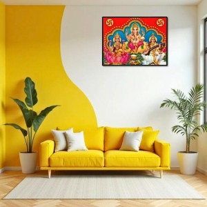 Lord Ganesha Maa Laxmi Sarswati Laminated Photo - 11x13 Inches, Divine Blessings For Home & Office And Temple Decoration (F16138)