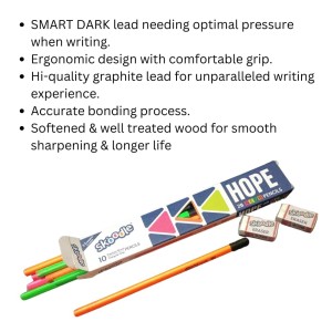 Hitech Sales Skoodle Hope 2B Neon Pencils Set with 2 Erasers - Pack of 10 Premium Wooden Pencils with Triangular Grip for Writing and Drawing Hitech Sales Skoodle Hope 2B Neon Pencils Set with 2 Erasers - Pack of 10 Premium Wooden Pencils with Triangular Grip for Writing and Drawing