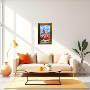 Lord Shiva And Parvathi Digital Golden Balck Color Photo Frame | Hindu Religious Wall Decor | 10x16 Inches - Inspirational Wall Art For Office, Home Decor - Ideal Spiritual Gift (F16579)