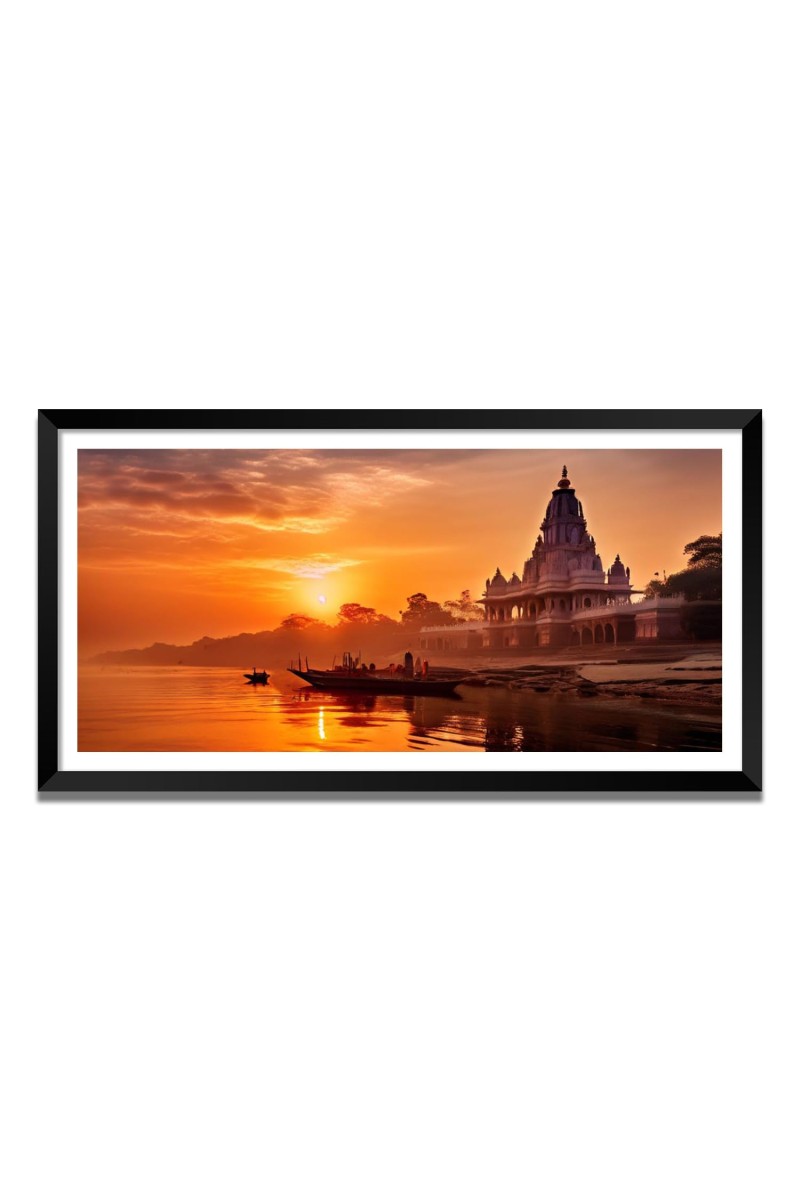 Nature Landscape Floating Frame Scenery Digital Print - (I5850) - 24x48 inch Modern Nature Wall Art for Living Room, Bedroom, Office, Hotels, Drawing Room